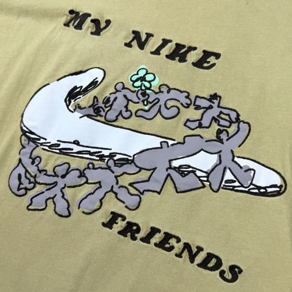 Nike My Nike Friends Graphic Long Sleeve T-Shirt Tan Khaki XXL Mens Just Do It